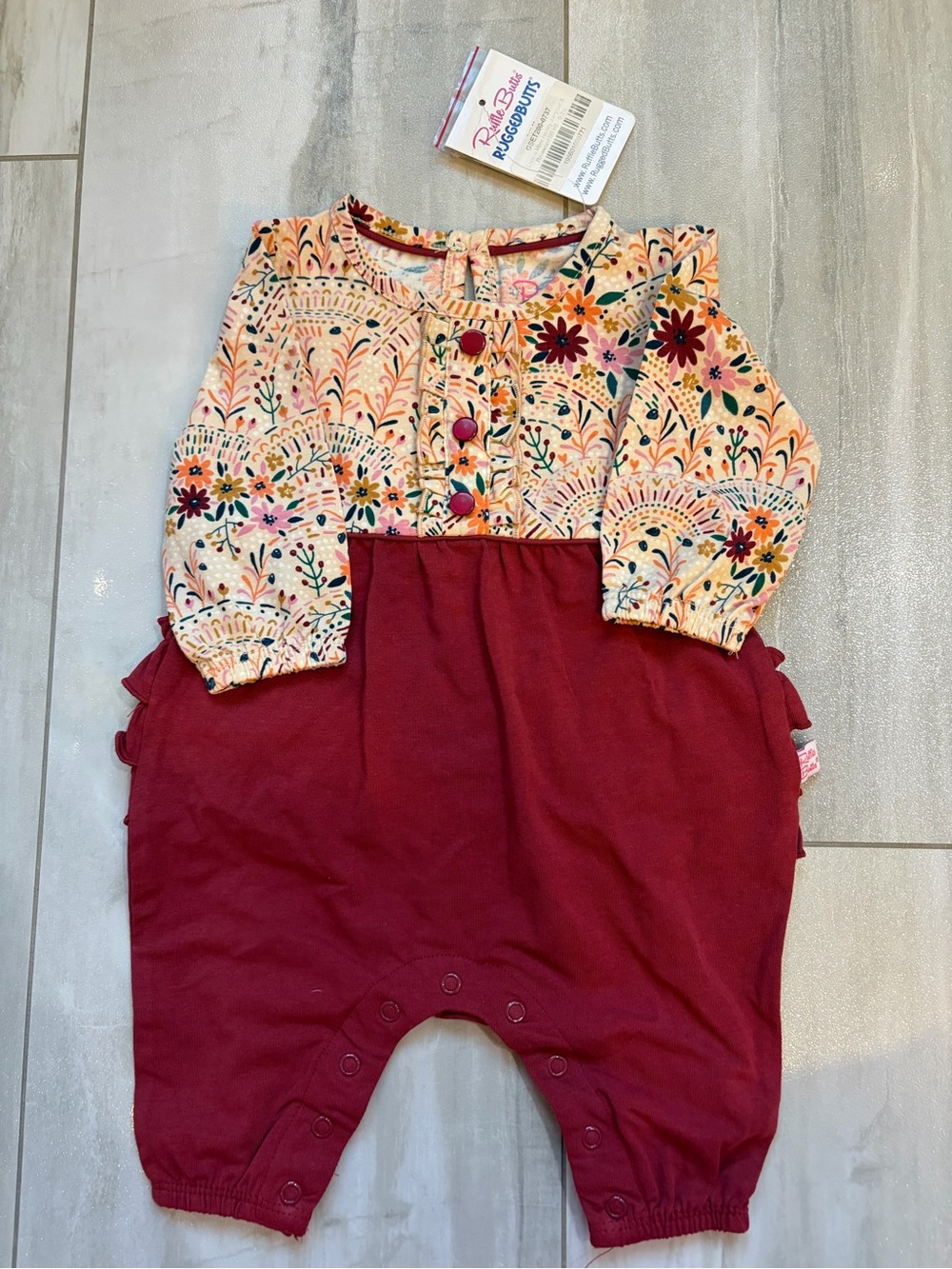 NWT RuffleButts Lace is More Henley Full Length Jumpsuit Romper Girls 0-3M